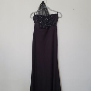 Formal Dress Womens Medium Black Sparkle Tulle One Shoulder Empire Waist A Line